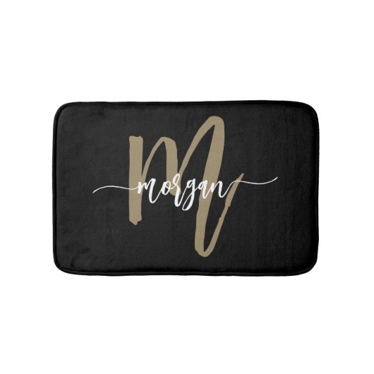 Zwart Goud Monogram Elegant Modern Badmat (Voorkant)