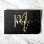 Zwart Goud Monogram Elegant Modern Badmat