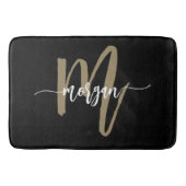 Zwart Goud Monogram Elegant Modern Badmat (Voorkant)