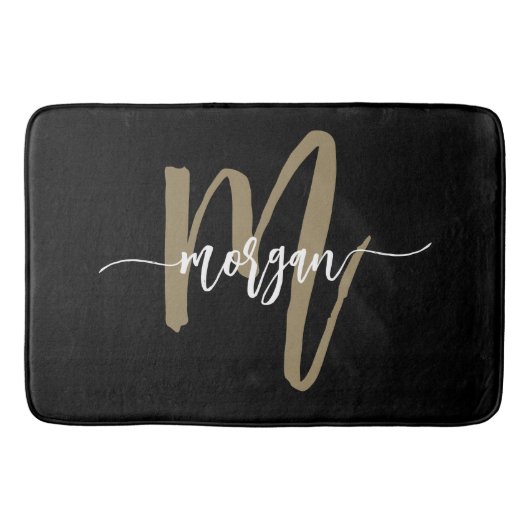 Zwart Goud Monogram Elegant Modern Badmat (Voorkant)