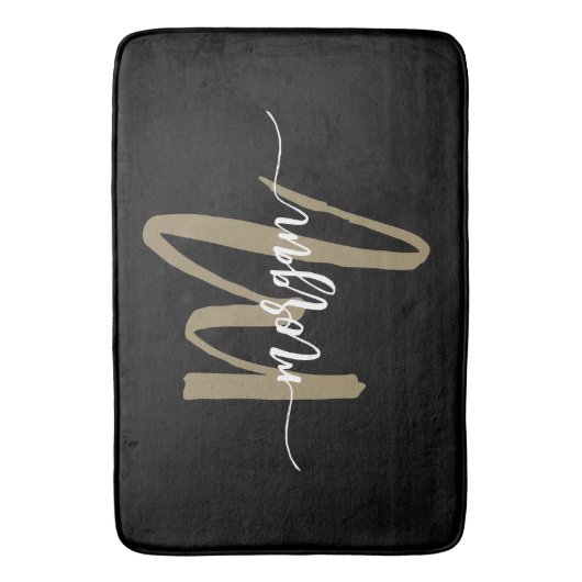 Zwart Goud Monogram Elegant Modern Badmat (Voorkant Verticaal)