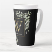 Zwart Goud Monogram Elegant Modern Groen Latte Mok (Rechterhoek)