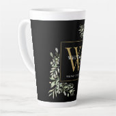 Zwart Goud Monogram Elegant Modern Groen Latte Mok (Linkerhoek)