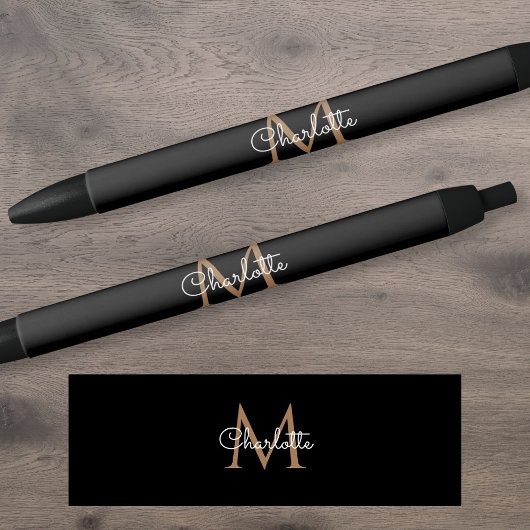 Zwart Goud Monogram Elegant Stijlvol Script Zwarte Inkt Pen