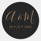 Zwart Goud Monogram Elegante Bruiloft Ronde Sticker (Voorkant)