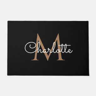 Zwart Goud Monogram Elegante Meisjesachtige Script Deurmat