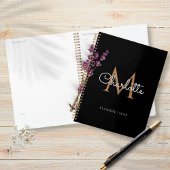 Zwart Goud Monogram Elegante Meisjesachtige Script Planner