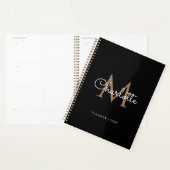 Zwart Goud Monogram Elegante Meisjesachtige Script Planner (Display)