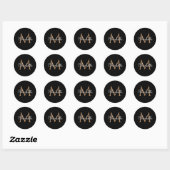 Zwart Goud Monogram Elegante Meisjesachtige Script Ronde Sticker (Vel)