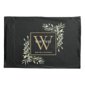 Zwart Goud Monogram Elegante Moderne Groene Tinten Kussensloop (Achterkant)