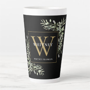 Zwart Goud Monogram Elegante Moderne Groene Tinten Latte Mok