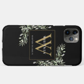 Zwart Goud Monogram Elegante Moderne Groenelemente Case-Mate iPhone Case (Achterkant (horizontaal))
