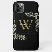Zwart Goud Monogram Elegante Moderne Groenelemente Case-Mate iPhone Case (Achterkant)