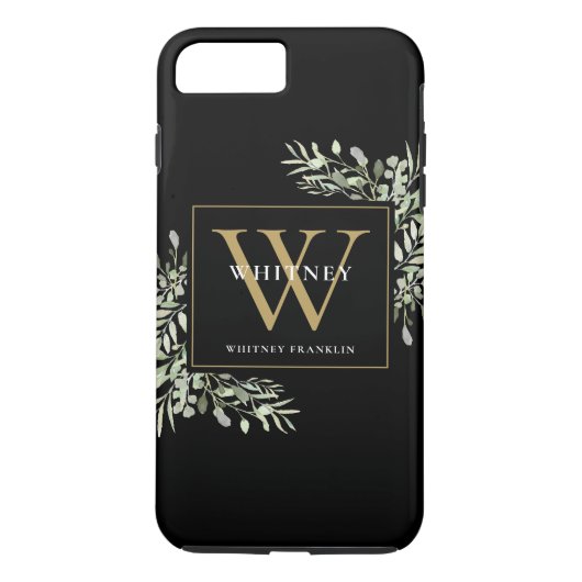 Zwart Goud Monogram Elegante Moderne Groenelemente Case-Mate iPhone Case (Achterkant)
