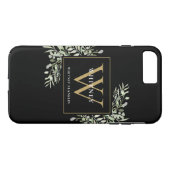 Zwart Goud Monogram Elegante Moderne Groenelemente Case-Mate iPhone Case (Achterkant (Horizontaal))
