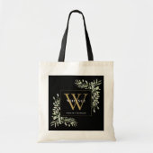 Zwart Goud Monogram Elegante Moderne Groenelemente Tote Bag (Voorkant)