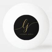 Zwart Goud Monogram en Naam Gepersonaliseerd Pingpongbal (Voorkant)