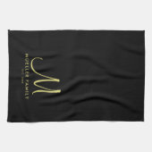 Zwart Goud Monogram Familienaam Modern Elegant Theedoek (Horizontaal)