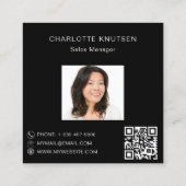 Zwart goud monogram foto QR code Vierkante Visitekaartje (Achterkant)