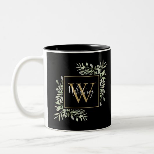 Zwart Goud Monogram Groen Tweekleurige Koffiemok (Links)