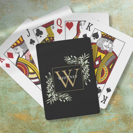 Zwart Goud Monogram Groene Personalized Pokerkaarten
