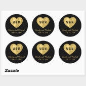 Zwart & Goud Monogram Hart Bruiloft Save the Date Ronde Sticker (Vel)