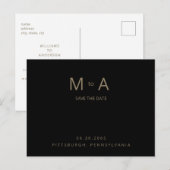 Zwart & Goud Monogram Huwelijk Bewaar de Datum Briefkaart (Voorkant / Achterkant)