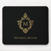 Zwart Goud Monogram Initiaal  Crest Elegant Muismat (Voorkant)