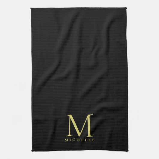 Zwart Goud Monogram Initiaal Naam Aangepaste Sjabl Theedoek (Verticaal)