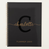 Zwart Goud Monogram Initiaal Naam Minimalist 2024 Planner (Voorkant)