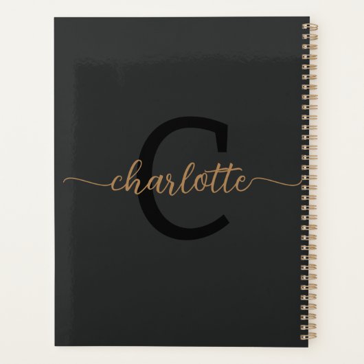 Zwart Goud Monogram Initiaal Naam Minimalist 2024 Planner (Achterkant)