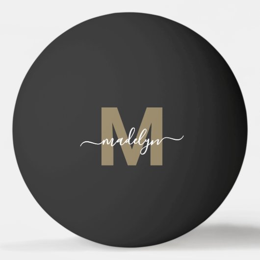 Zwart Goud Monogram Initiaal Naam Pingpongbal (Voorkant)