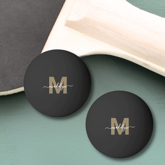 Zwart Goud Monogram Initiaal Naam Pingpongbal