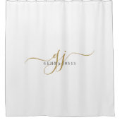 Zwart Goud Monogram Initiaal Script Naam Douchegordijn (Voorkant)