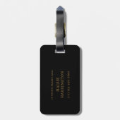 Zwart Goud Monogram Initiaal Script Naam Telefoon Bagagelabel (Achterkant verticaal)