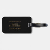 Zwart Goud Monogram Initiaal Script Naam Telefoon Bagagelabel (Achterkant horizontaal)