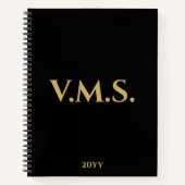 Zwart Goud Monogram Initialen Modern Professional Notitieboek (Voorkant)