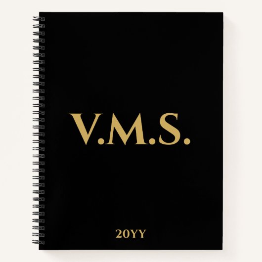 Zwart Goud Monogram Initialen Modern Professional Notitieboek (Voorkant)