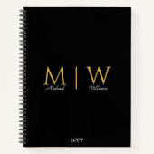 Zwart Goud Monogram Initialen Modern Professional Notitieboek (Voorkant)