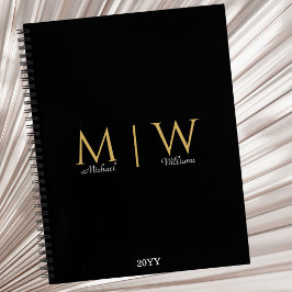 Zwart Goud Monogram Initialen Modern Professional Notitieboek