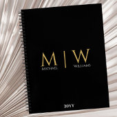 Zwart Goud Monogram Initialen Modern Professional Notitieboek