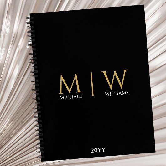 Zwart Goud Monogram Initialen Modern Professional Notitieboek