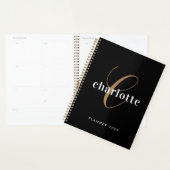 Zwart Goud Monogram initialen Naam Minimalist 2024 Planner (Display)