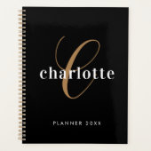 Zwart Goud Monogram initialen Naam Minimalist 2024 Planner (Voorkant)