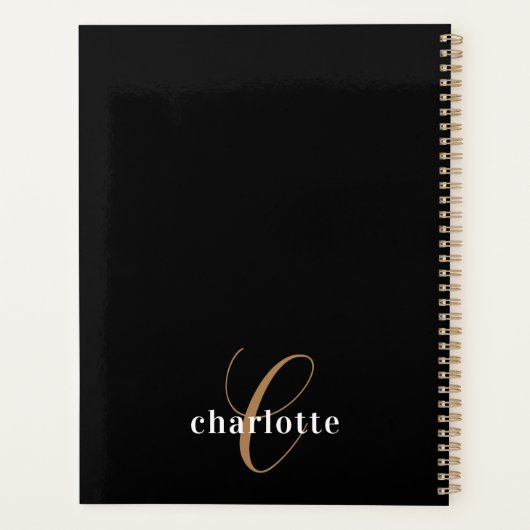 Zwart Goud Monogram initialen Naam Minimalist 2024 Planner (Achterkant)