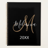 Zwart Goud Monogram initialen naam modern 2024 Planner (Voorkant)