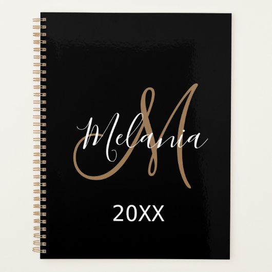 Zwart Goud Monogram initialen naam modern 2024 Planner (Voorkant)