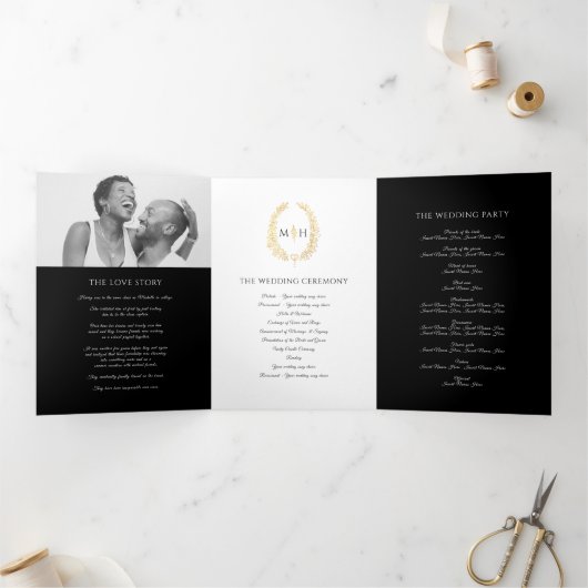 Zwart goud monogram krans verhaal & programma brui (Binnen)