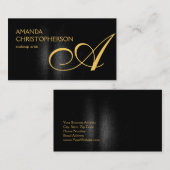 Zwart Goud Monogram Make-up Artiest Visitekaartje (Voorkant / Achterkant)