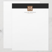 Zwart | Goud monogram met gespleten middenplaat Persoonlijk Briefhoofd (Voorkant / Achterkant)